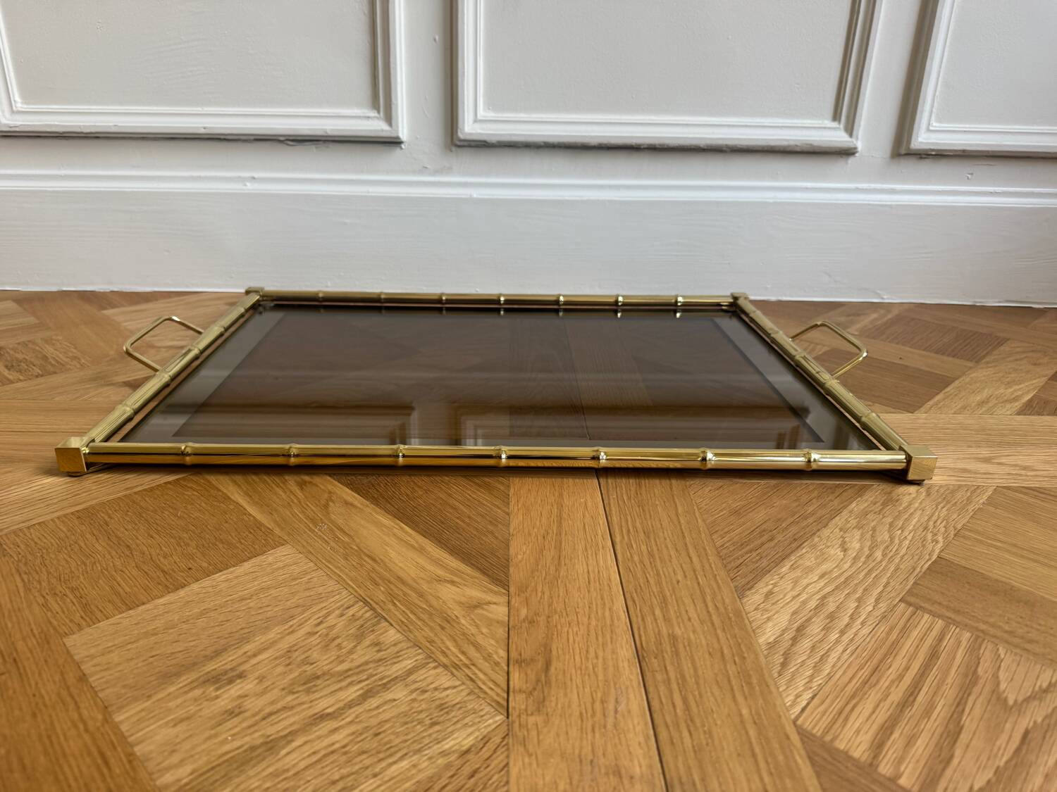 Gold metal bamboo tray, 1970s