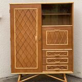 Armoire rotin et pieds compas 1960