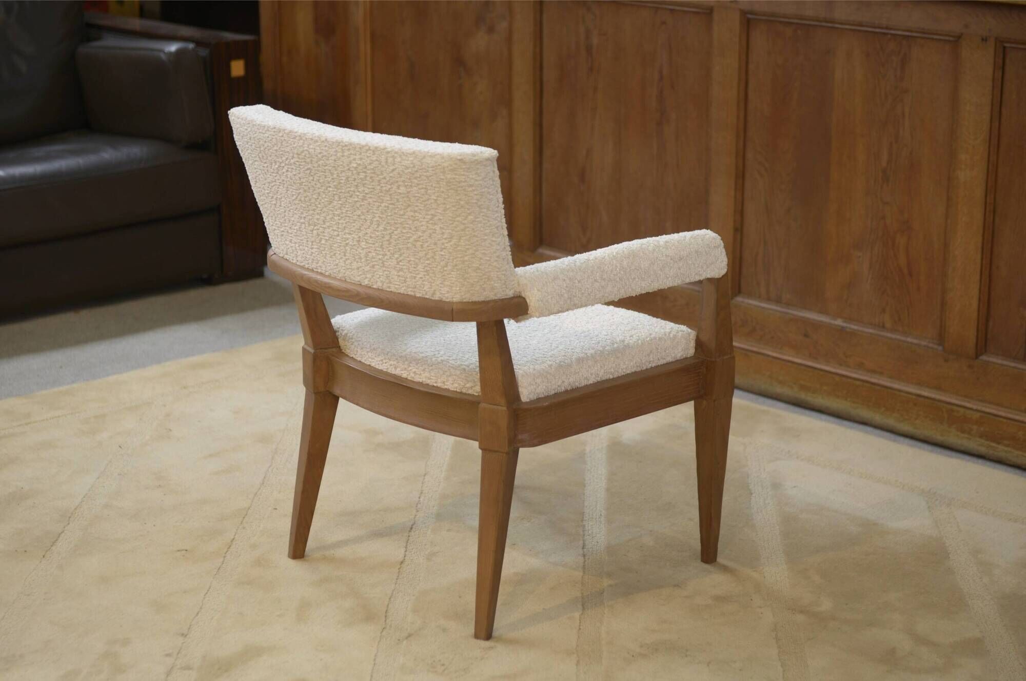 Art Deco modernist armchair in ash and cream boucle by Pierre Gouffé 1940s