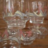 6 Verres transparent décors fleuris Luminarc vintage