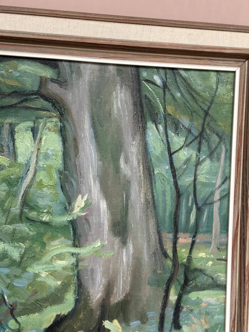 Original Swedish Oil on Canvas – "Path through the Forest" by H.J. Larsson – Signed, Vintage and Framed – 70 x 50 cm (27.5 x 19.6 inches)