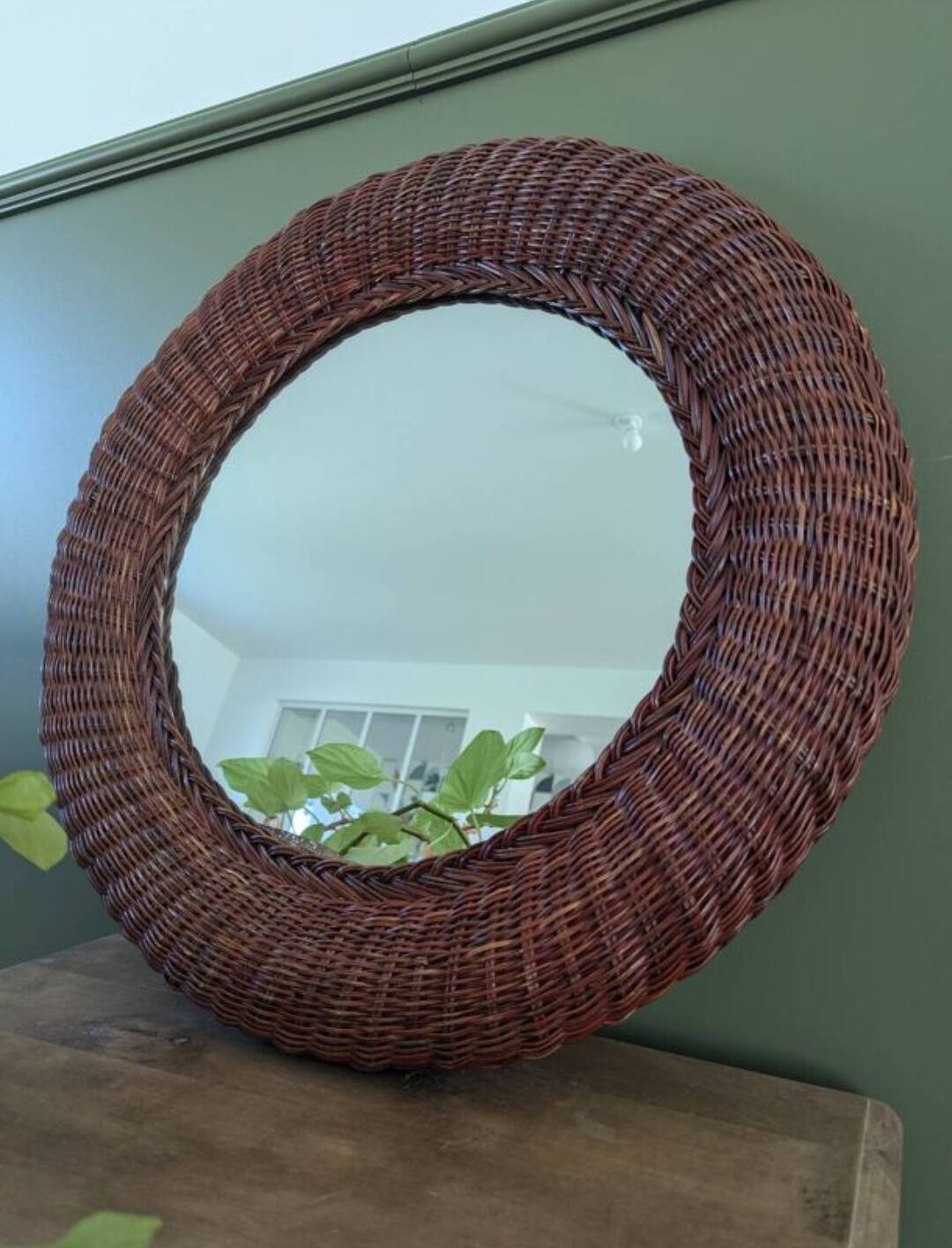 Woven rattan mirror