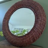 Woven rattan mirror