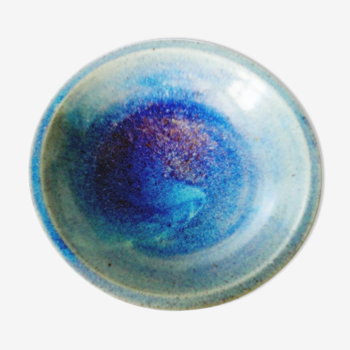 Empty pocket bowl in turquoise enameled stoneware Jean Cacheleux