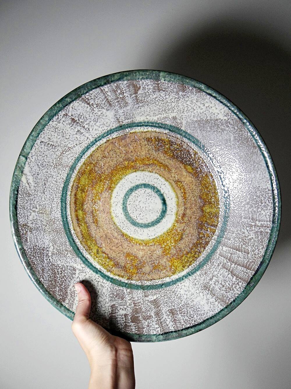 Large ceramic art bowl from the 50s and 60s, vintage wall decor or fruit bowl