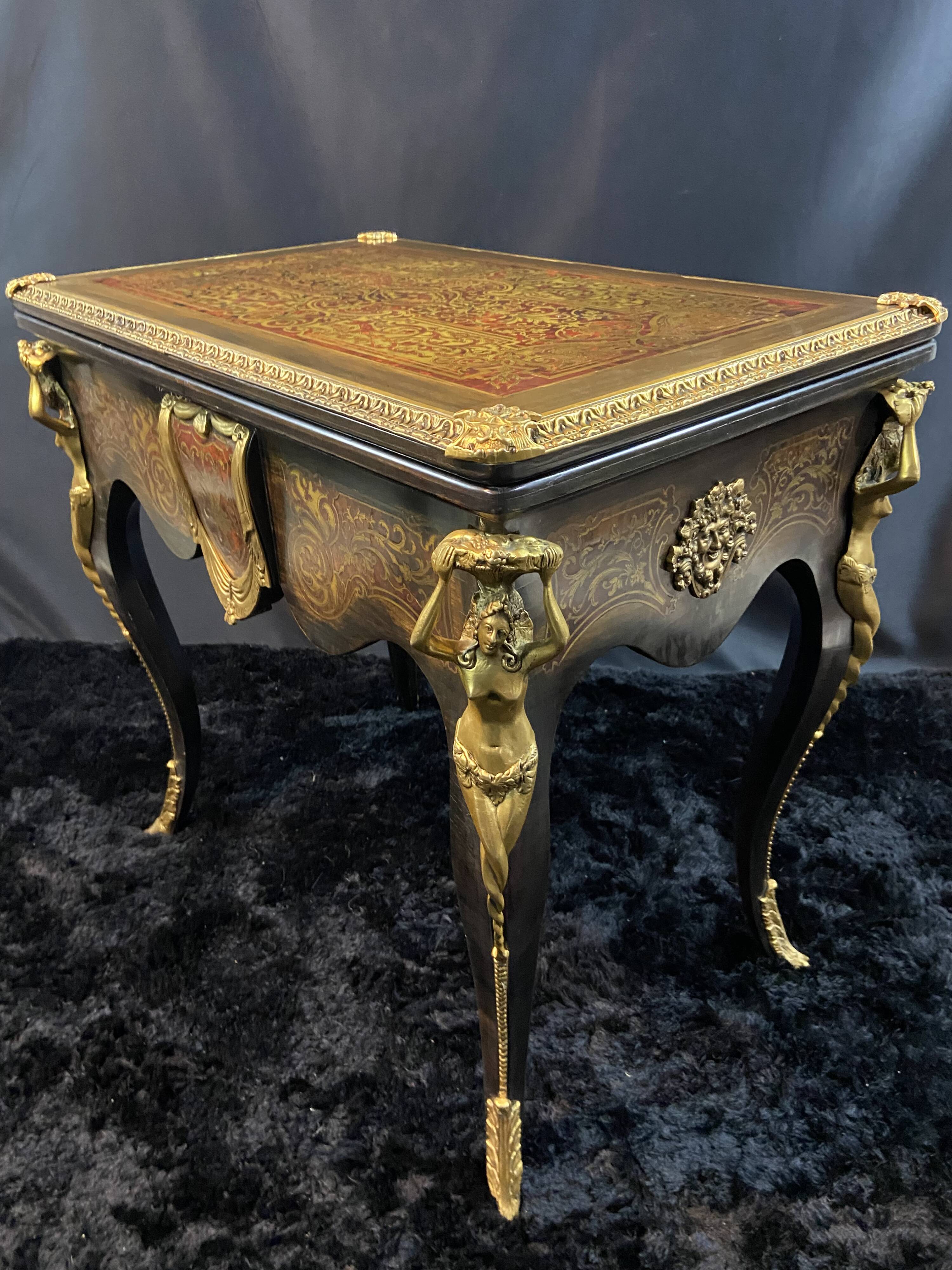 Game table, desk, sofa back, marquetry and bronze Boulle Napoleon III style