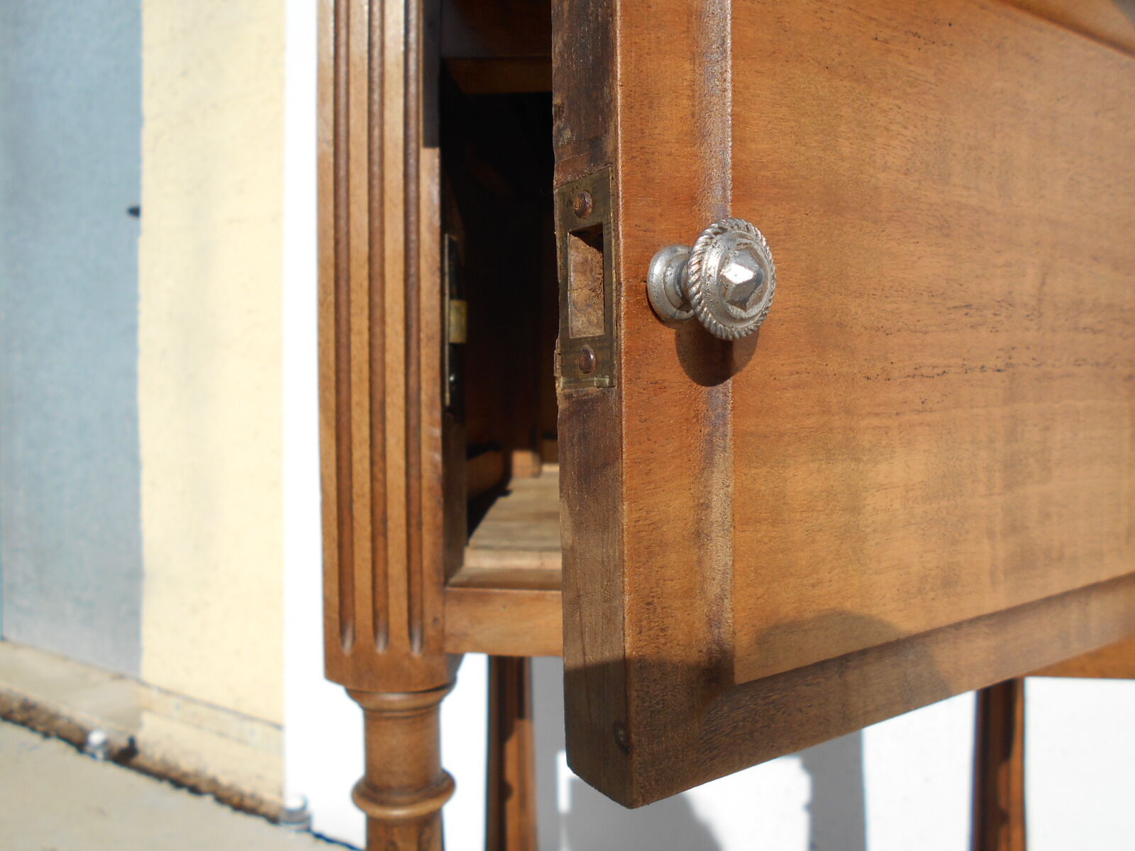 Solid walnut bedside table in Louis XVI style