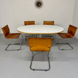 Lot of 5 tubular chairs Mart Stam edition Fasem vintage patinated leather