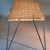 Vintage Raoul Guys coffee table in wicker and black metal, 1960.