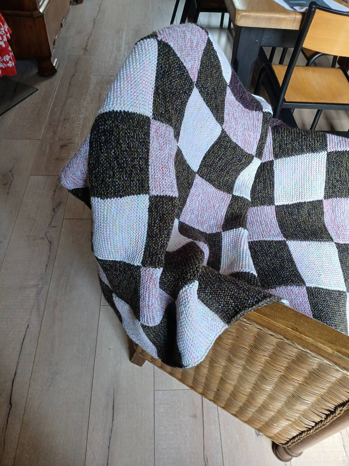 Hand-knitted patchwork plaid