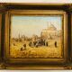 Oil on orientalist canvas camel market scene