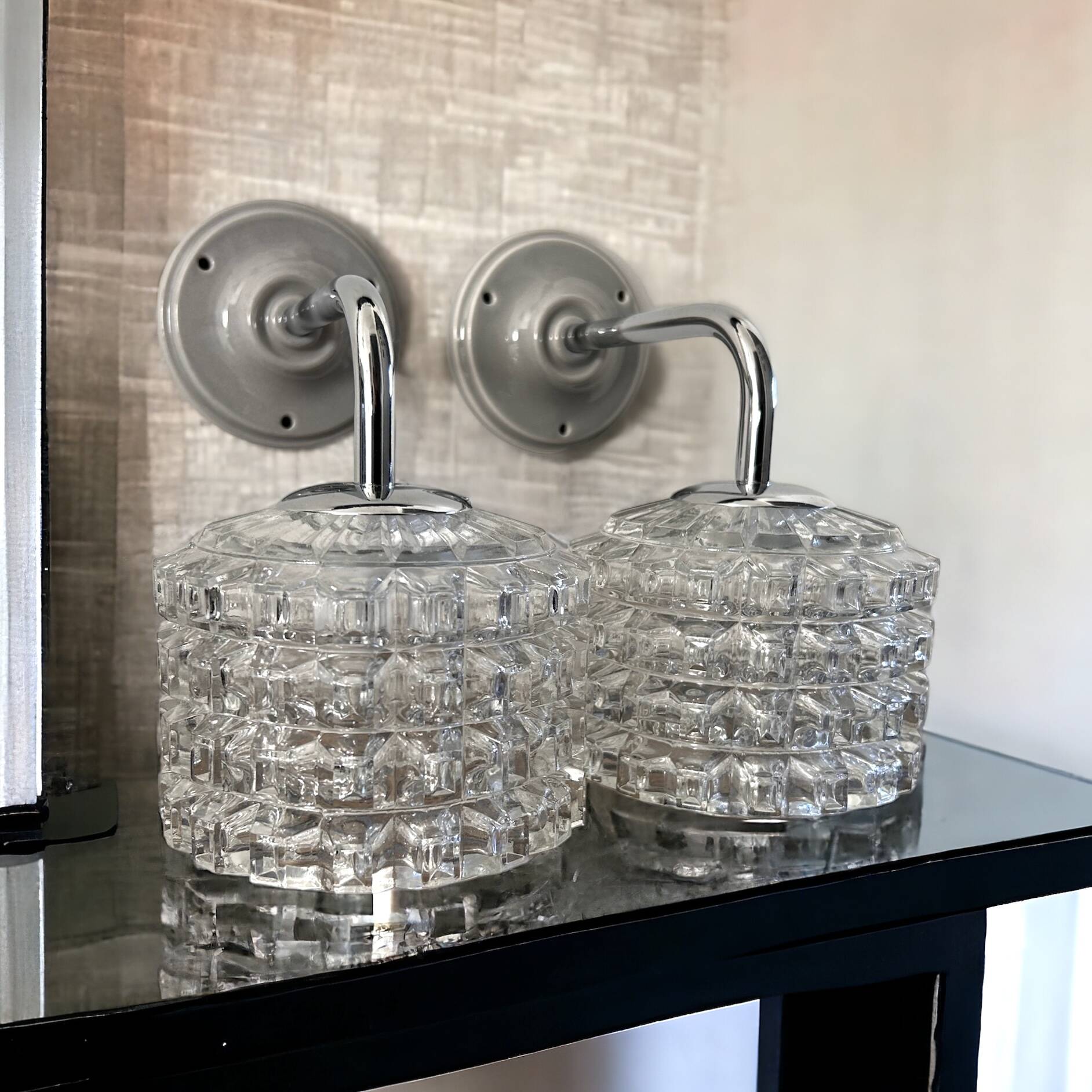 Pair of chrome wall lights