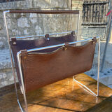 Vintage leather magazine rack