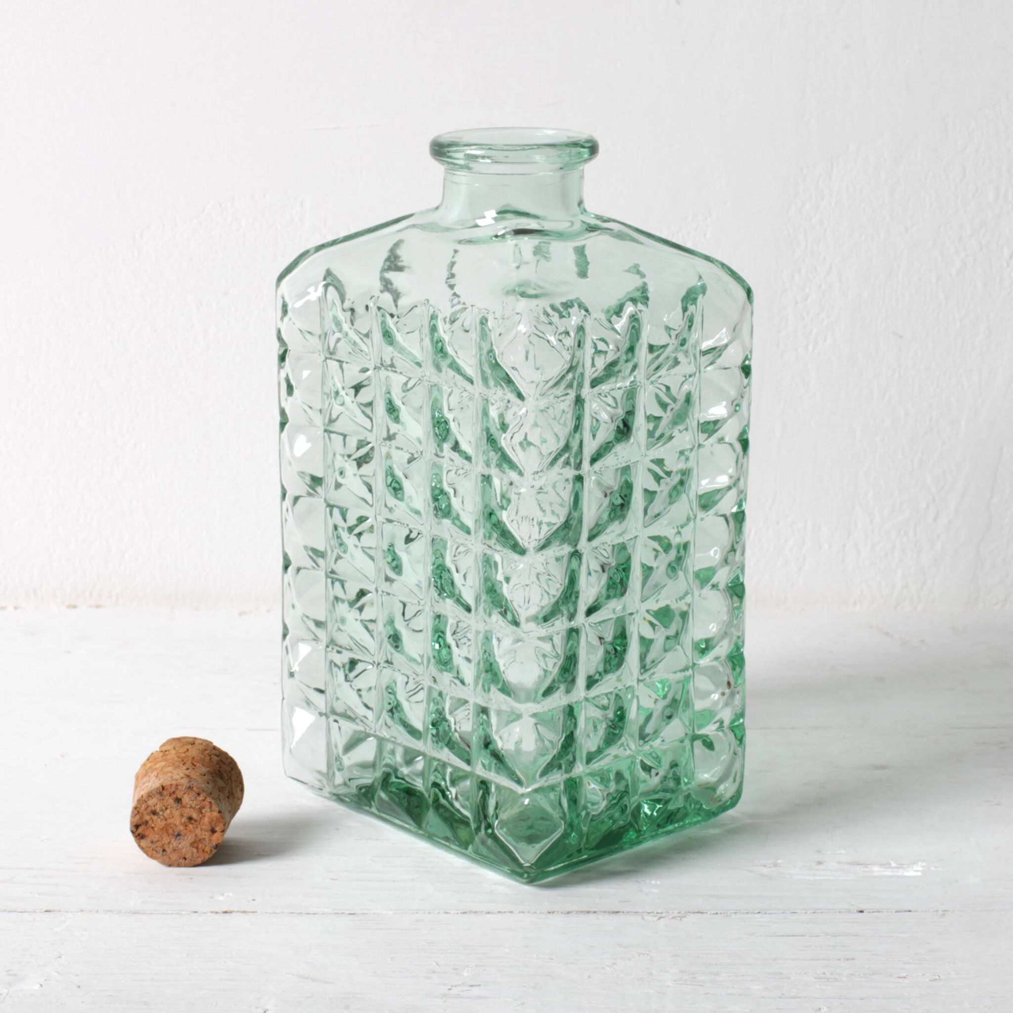 Georgia Green Glass Decanter with Cork Stopper / Spain / 1990s