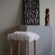 High oak stool, reupholstered in lambswool, Danish cabinetmaker, 1950s.