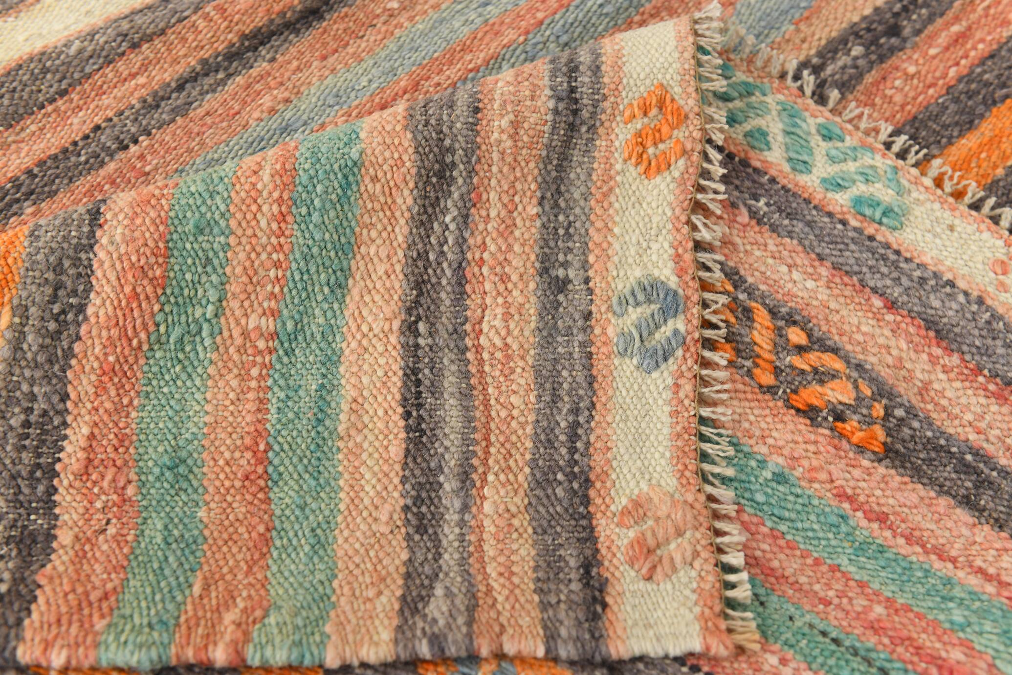 Pinstriped Pattern Vintage Kilim Rug, 201x227Cm