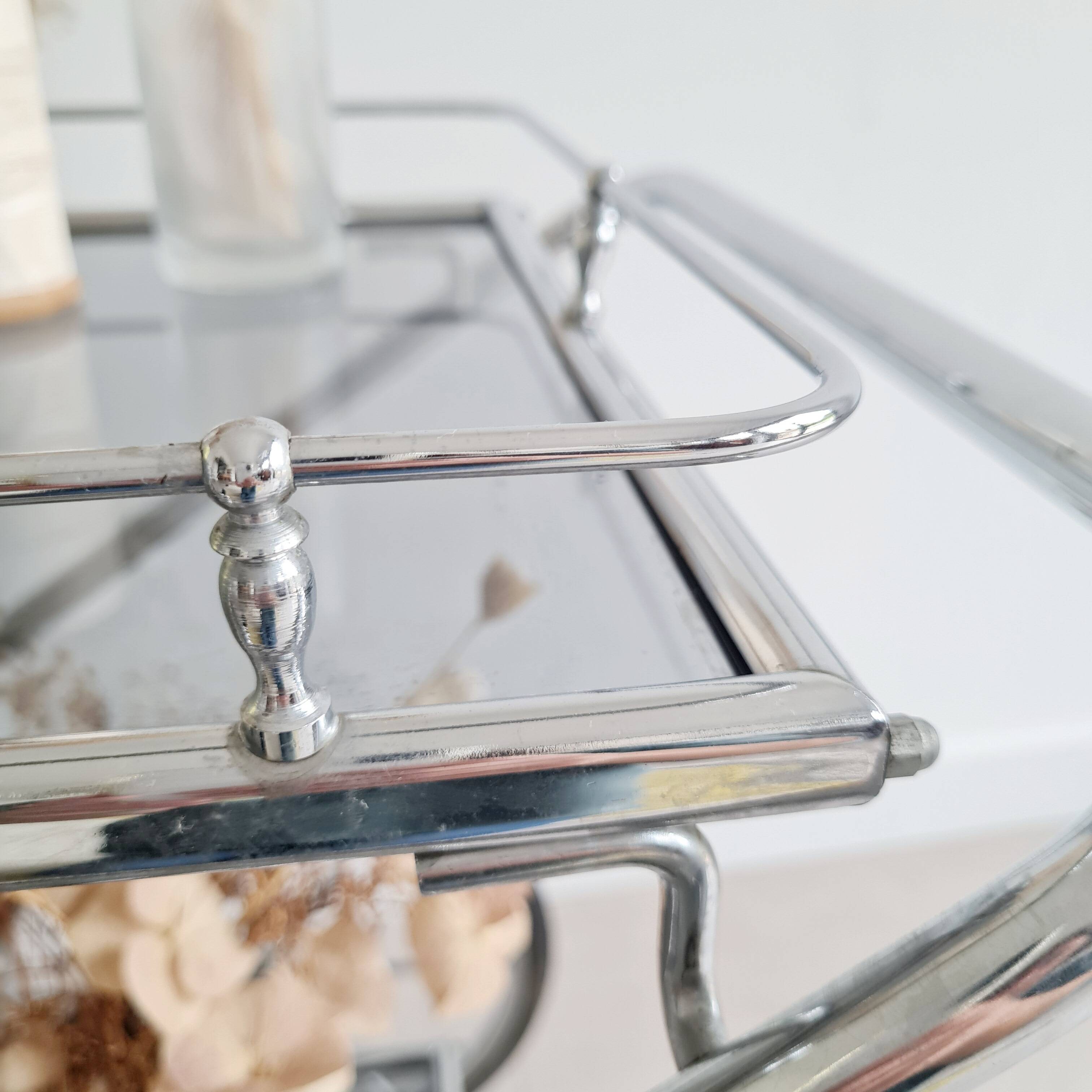 Rolling trolley - chrome and glass shelves