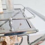 Rolling trolley - chrome and glass shelves