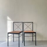 Set of 2 designer chairs in metal and cognac leather, Arrben Italy