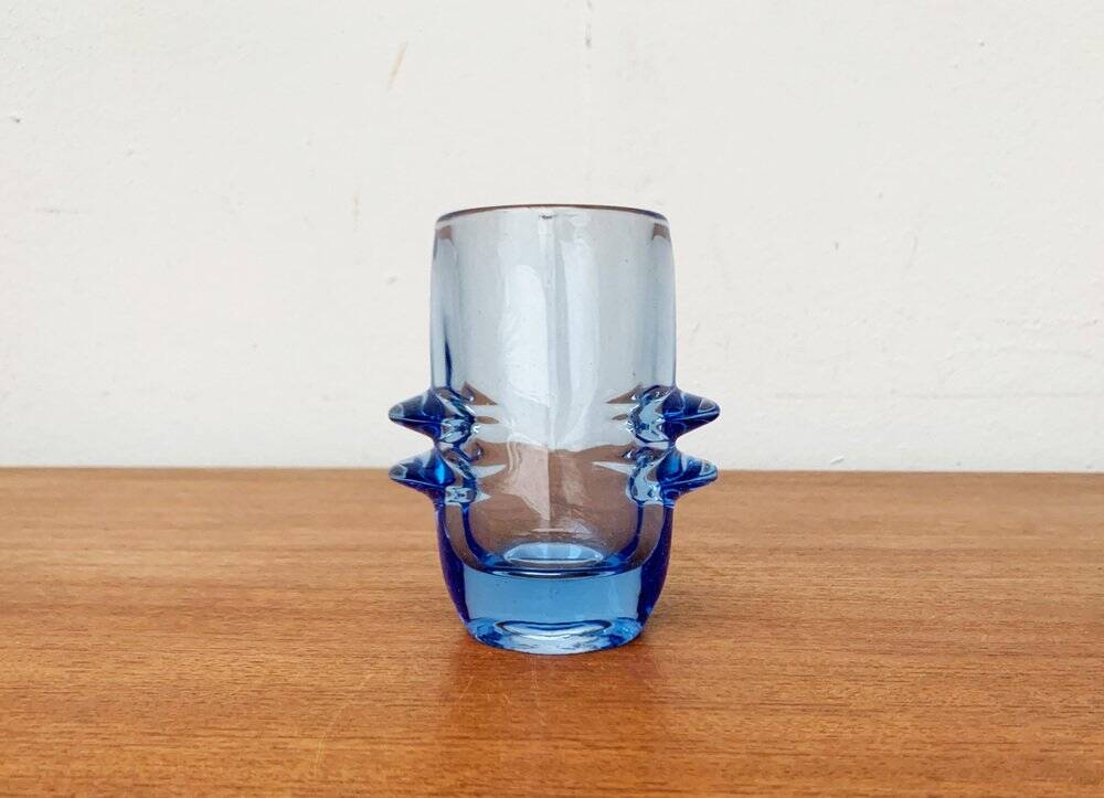 Blue glass vase model 20064 in Mid-Century style by Vladislav Urban for Hermanova Hut, 1960s.