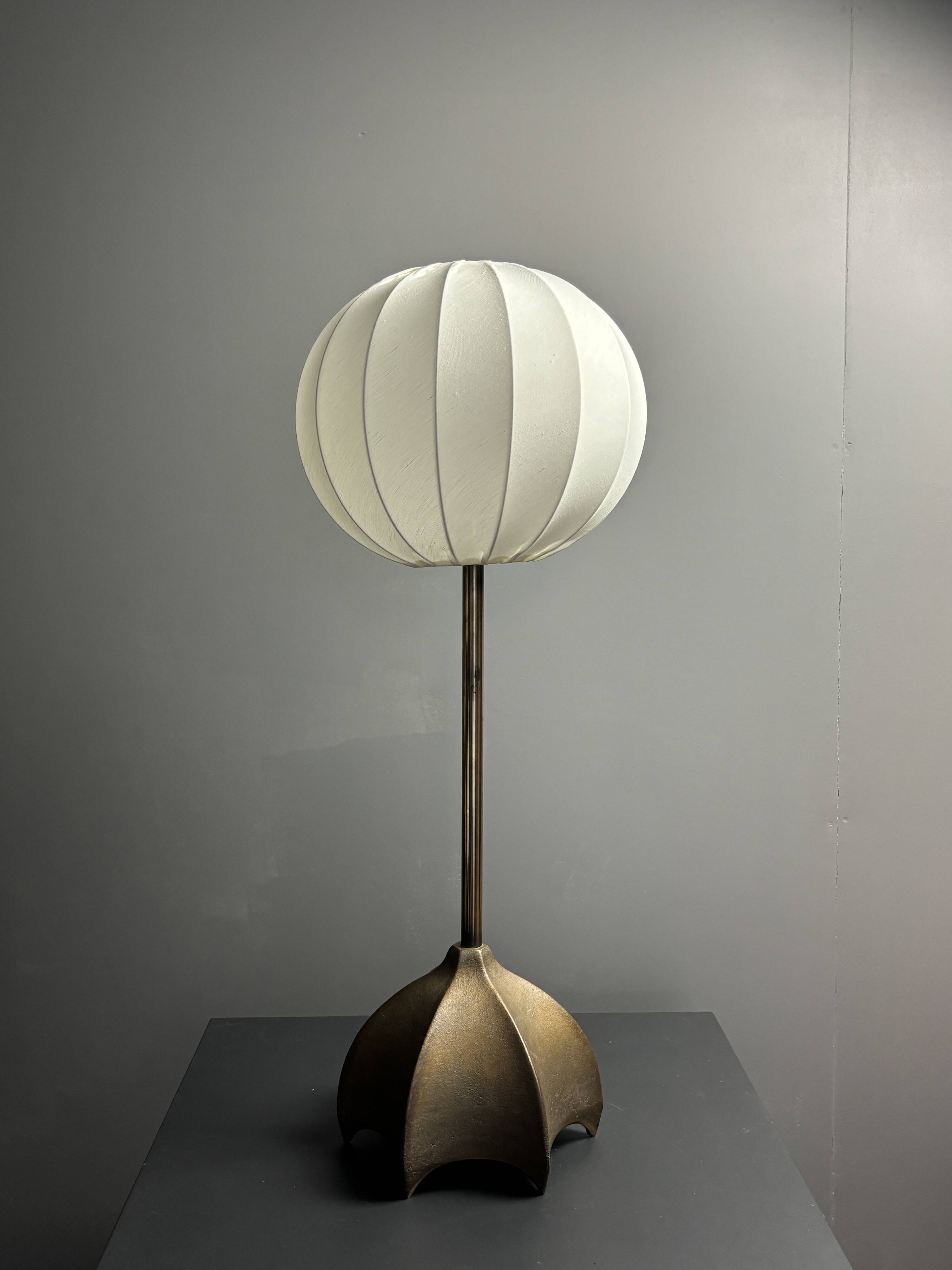 Large Dutch Brutalist Bronze Cocoon Table Lamp, 1990s