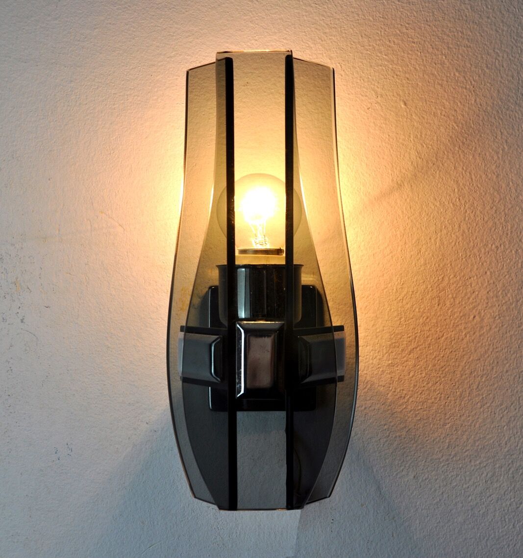 Black Veca wall lamp, cut Murano glass, Italy, 1970