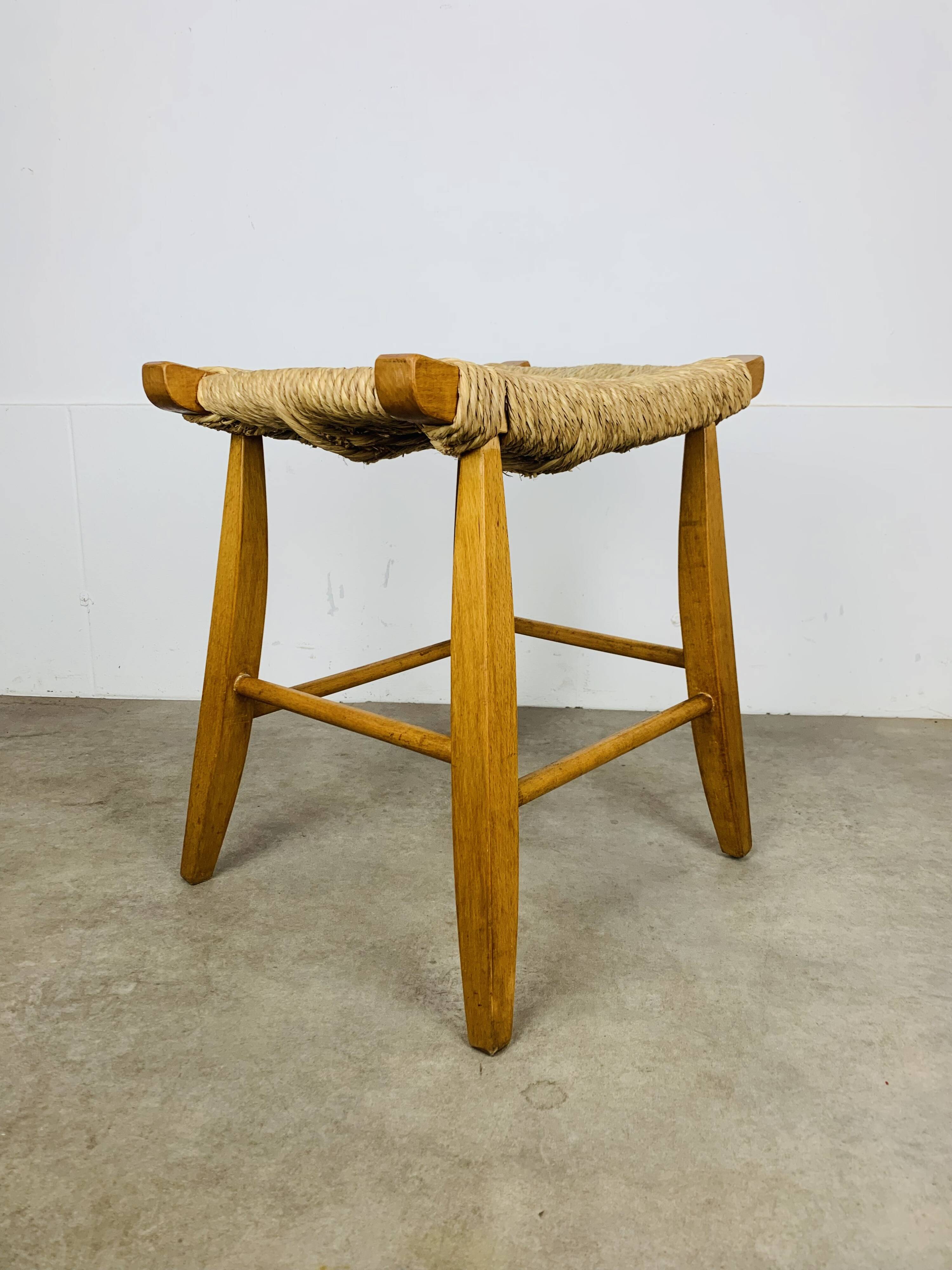 Bull stool straw and wood, Swiss design, 1950s