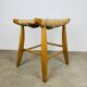 Bull stool straw and wood, Swiss design, 1950s