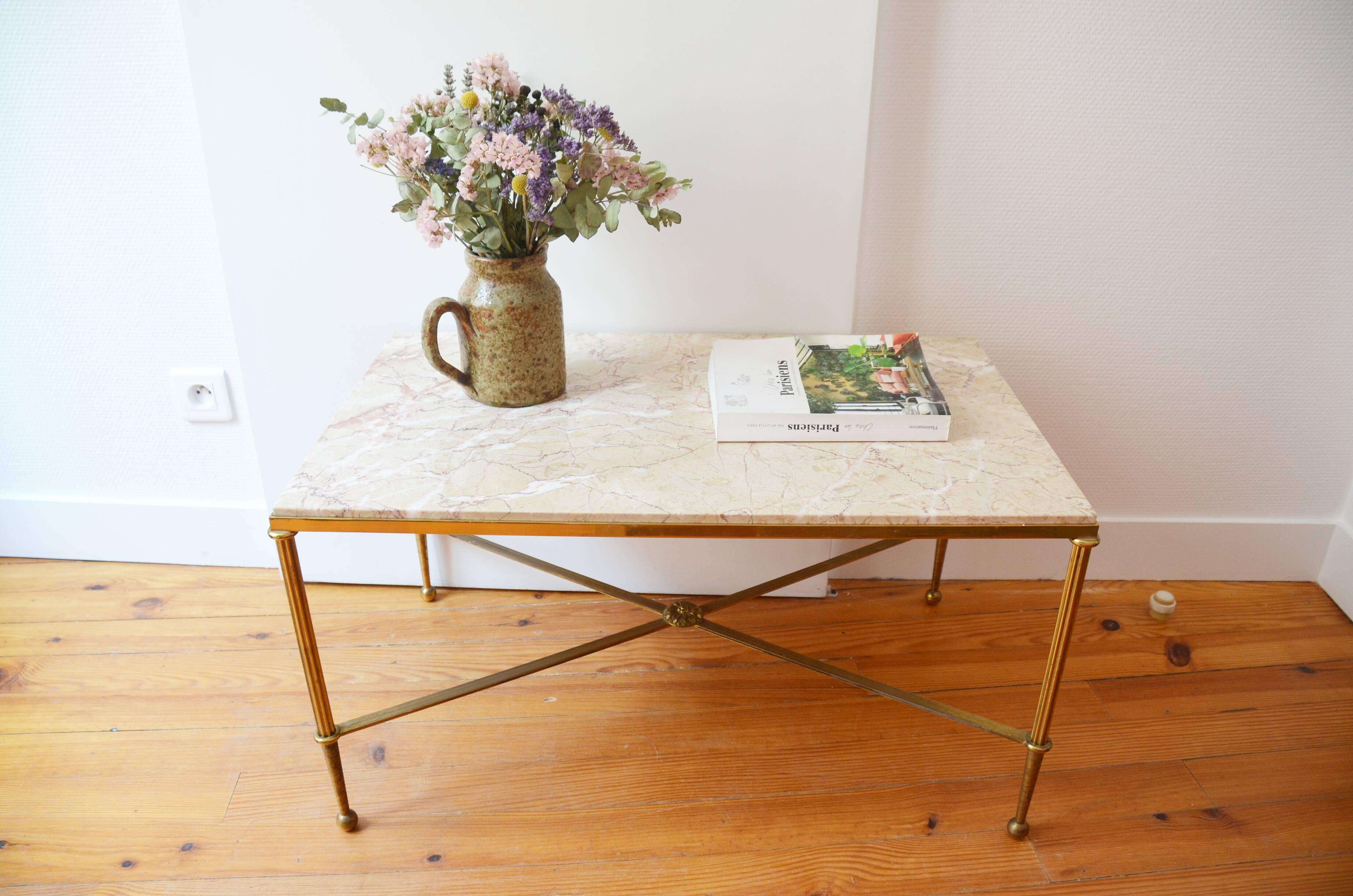 Marble and brass coffee table 60s