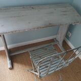 Antique school desk in soft gray patina + metal chair