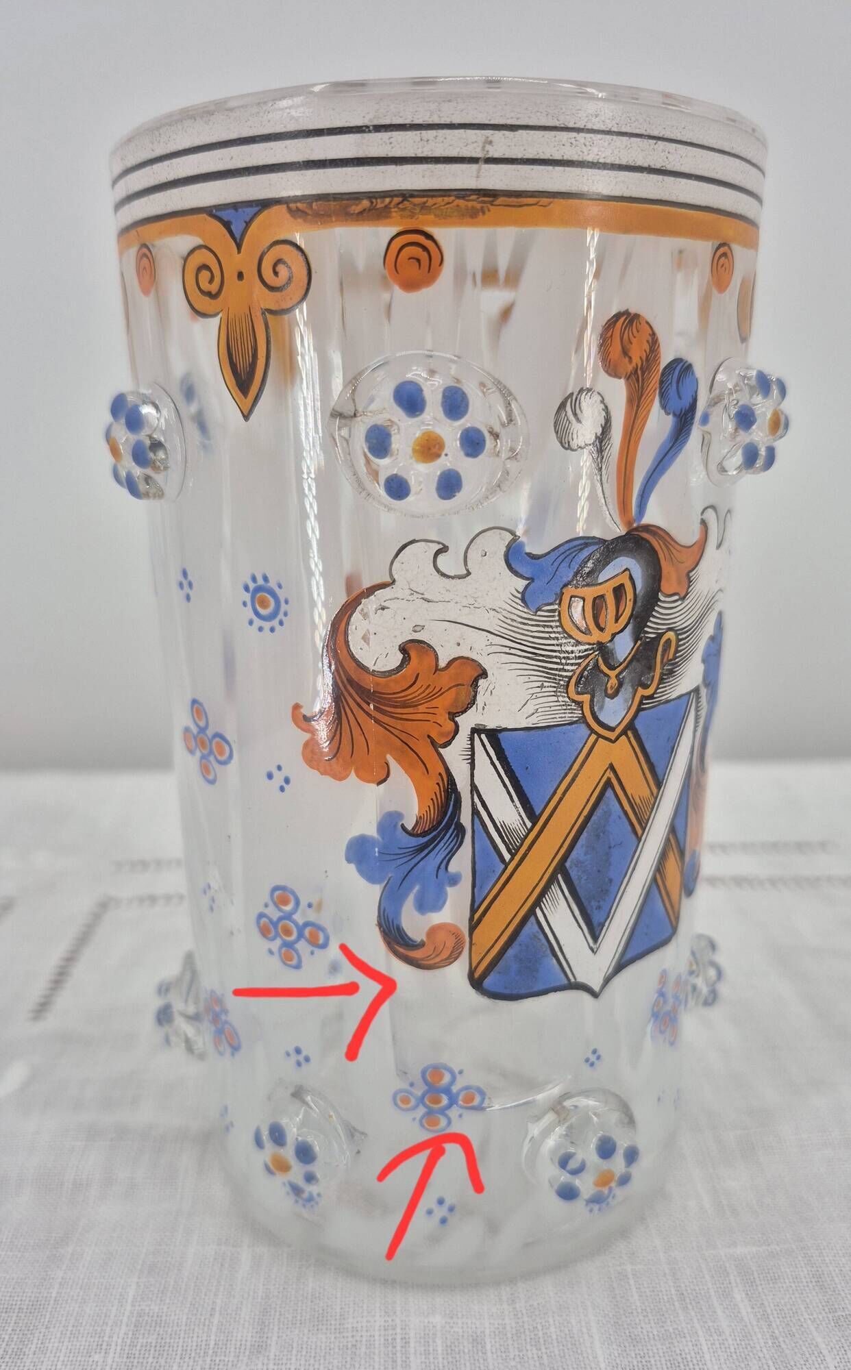 Small enamelled glass vase with armorial design in Historismus style from 19th century Bohemia.