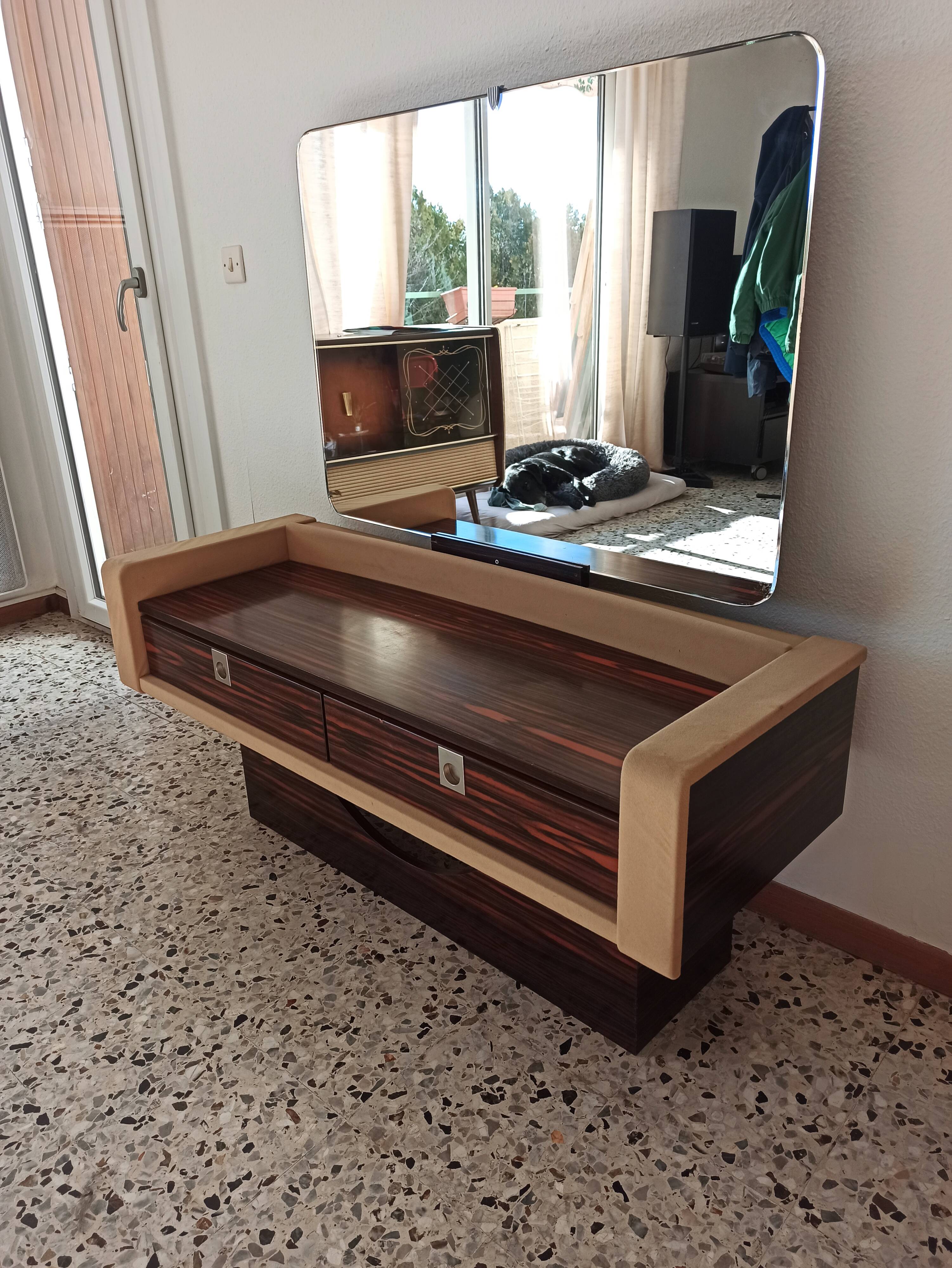 Ebony veneer dressing table with mirror, 1970s