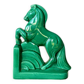 Serre-livres en barbotine cheval vert vintage