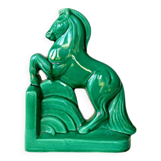 Vintage green horse slip bookends