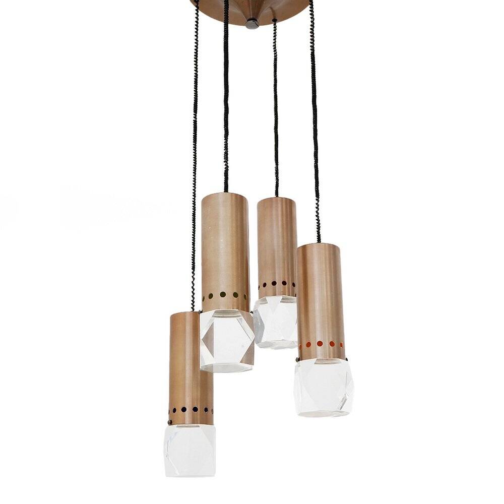 Chandelier with 4 pendants and acrylic glass diffusers by Gaetano Missaglia, 1960s.