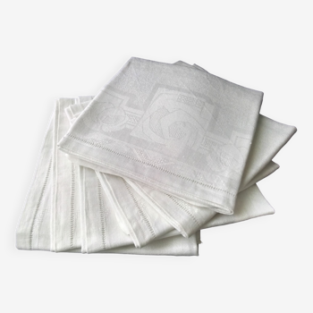 Old napkins in white damask linen 55 x 52 cm