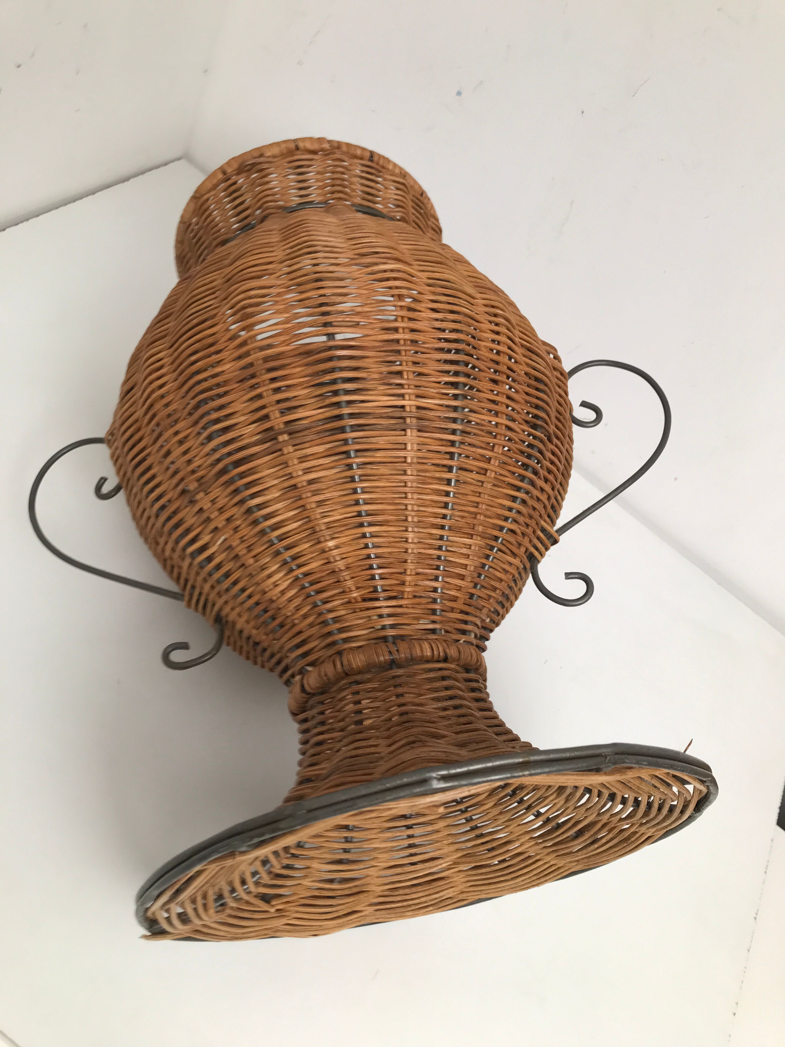 Vintage wrought iron wicker plant holder