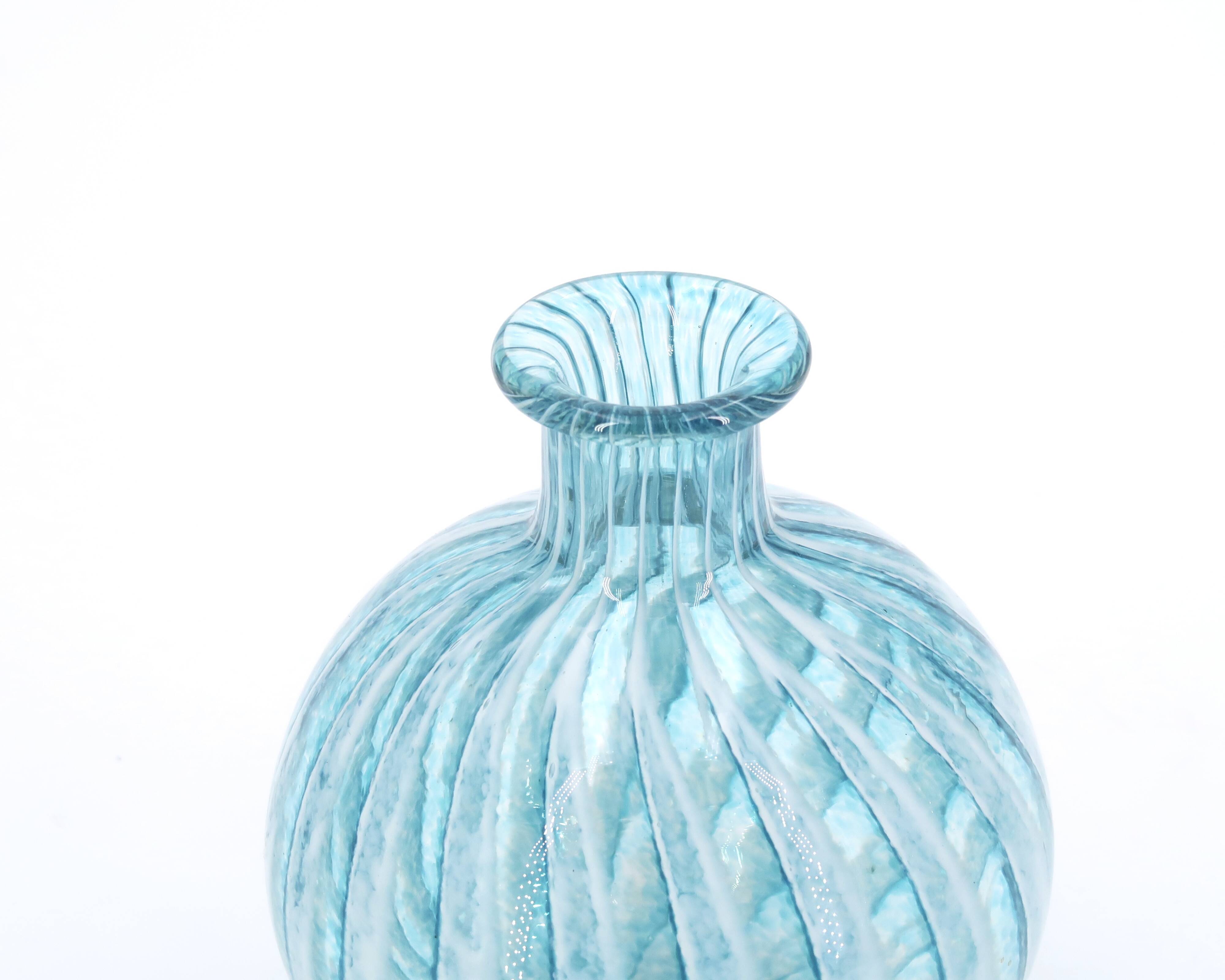 Phoenician Malta light blue glass striped vase, 90s