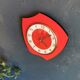 Vintage formica clock asymmetrical silent wall clock "Red Junghans"