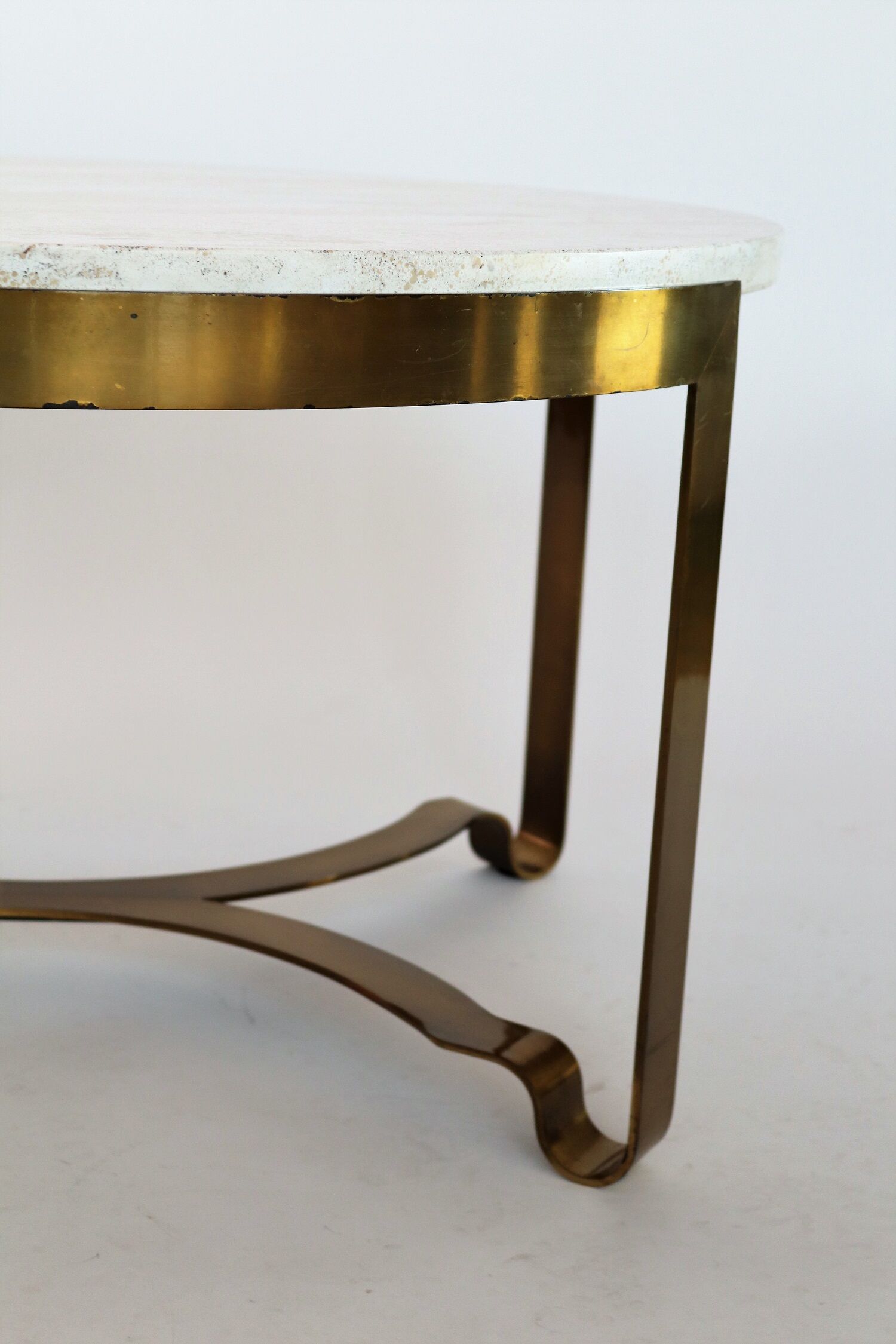 Italian mid-century brass and travertine marble coffee table, 1970