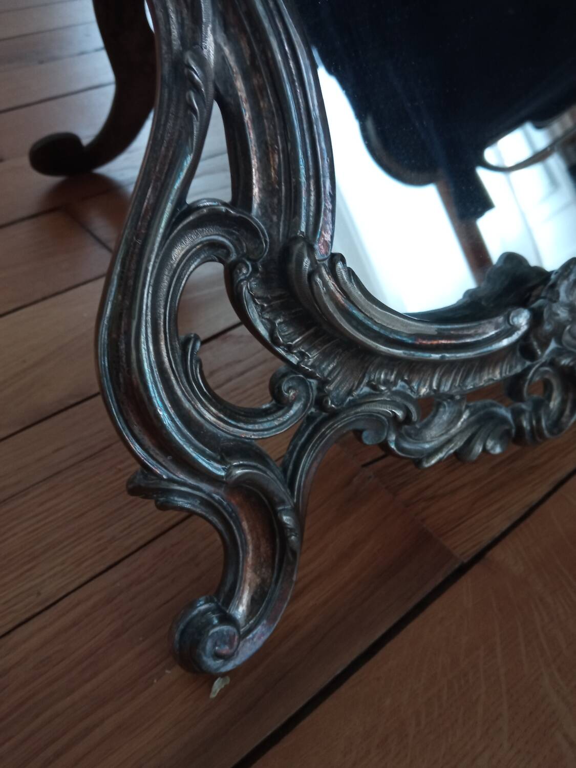 Old standing mirror, silvered bronze