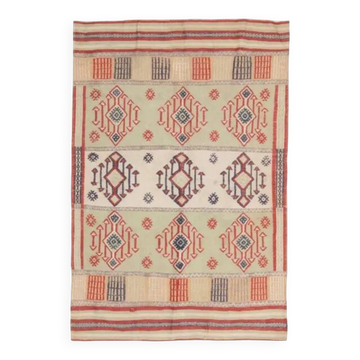 Tapis kilim vintage turc Oushak fait main vert orange des années 1970 107x158