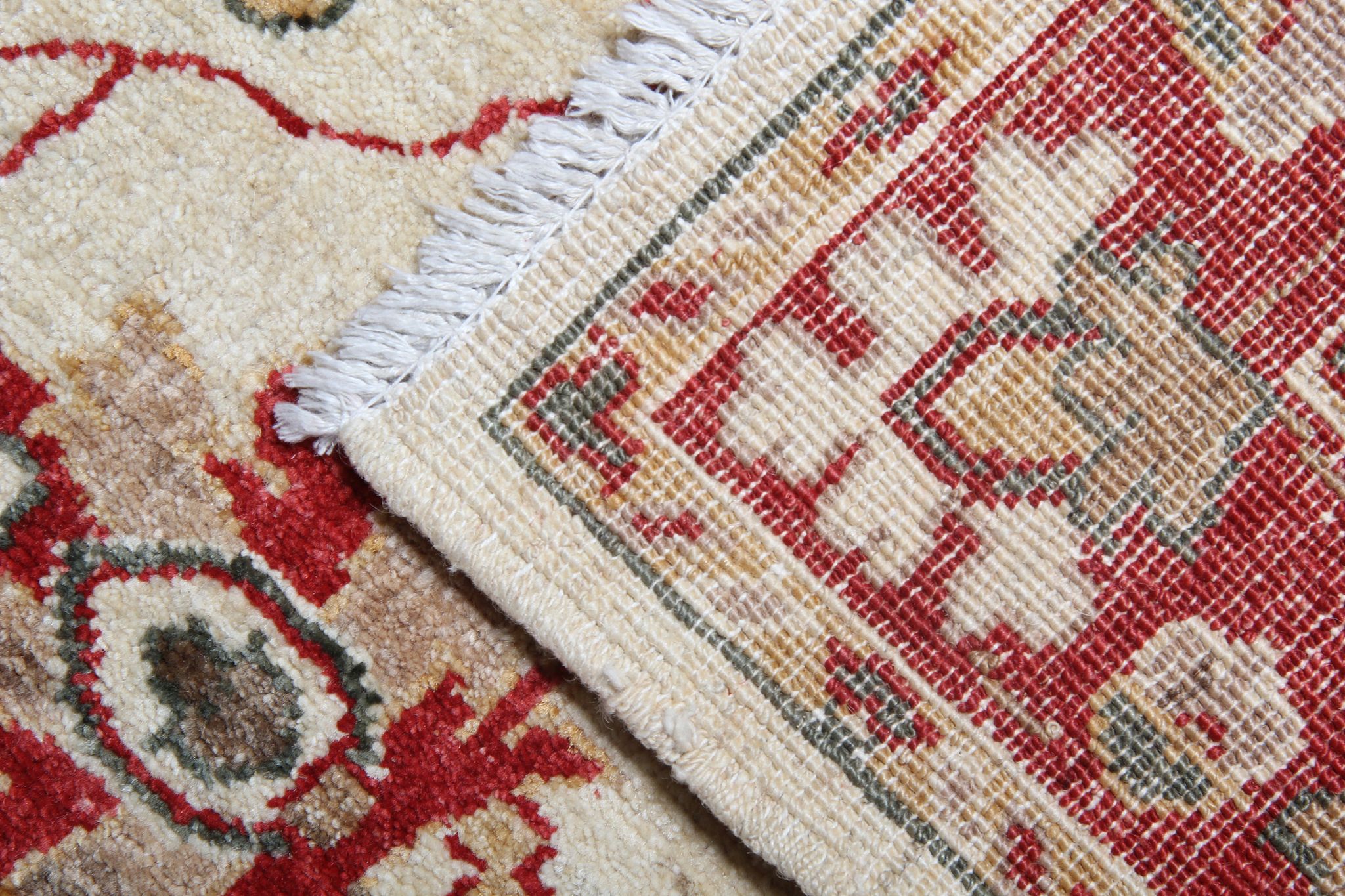 Red beige wool rug handmade oriental carpet traditional living room rug- 86x123cm