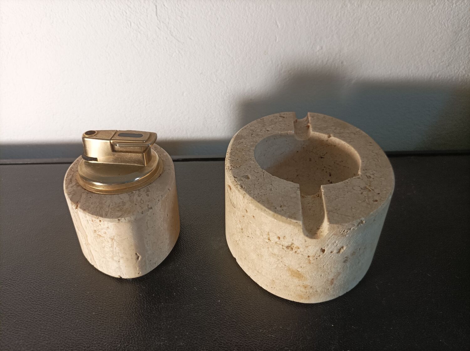 Travertine lighter and ashtray set Cerri Nestore Italy