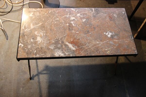 table basse acier et marbre années 1960