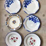 Lot of 6 mismatched plates of hand-painted French porcelain