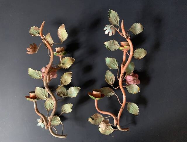 Pair of painted sheet metal flower sconces, Italian, 1960