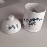 Ensemble sucrier et 7 mugs / tasses à fleurs bleues en porcelaine de Limoge