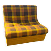 Chauffeuse Canapé Vintage Années 70 à Carreaux Tartan Orange et Jaune - Sty