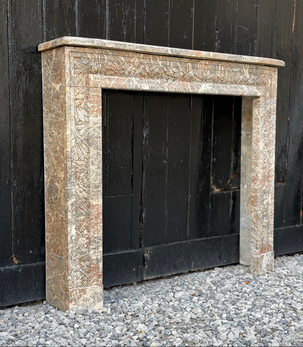 Louis XVI style fireplace in grey Ardennes marble, circa 1900.